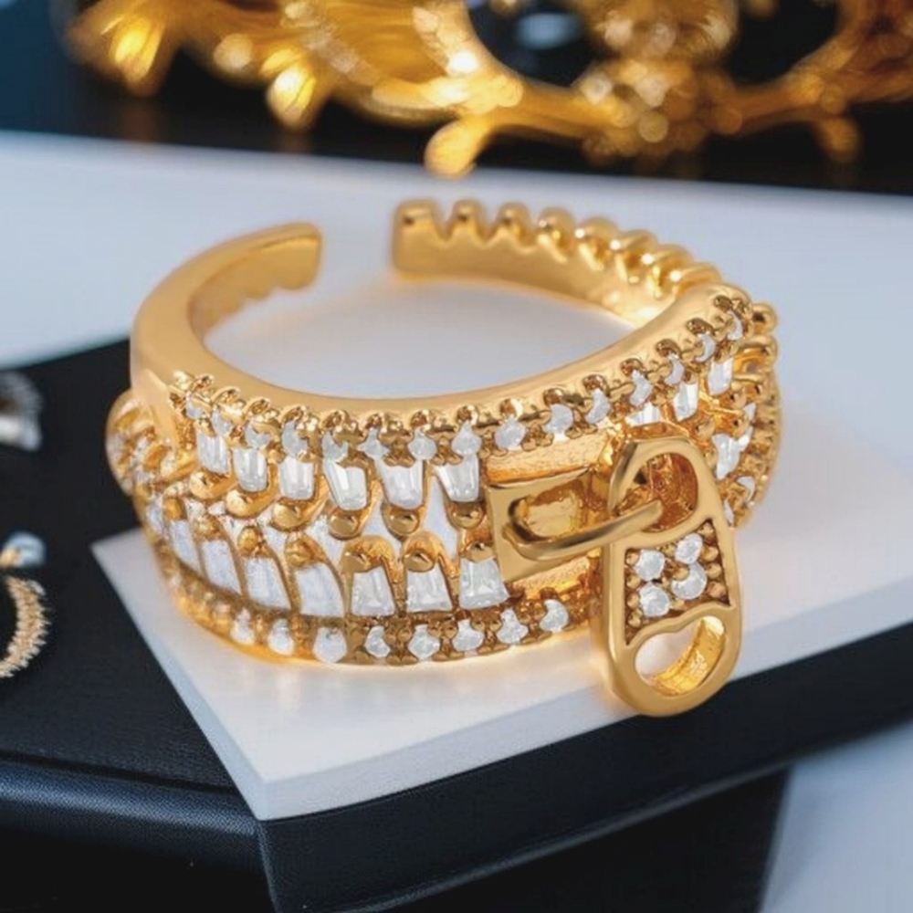 18k Gold Plated Stainless Zircon Crystal Zipper Pull Ring